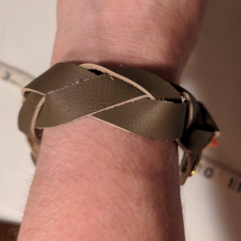 Unisex Handmade Genuine Leather Braided Bracelet Tan Gold #03